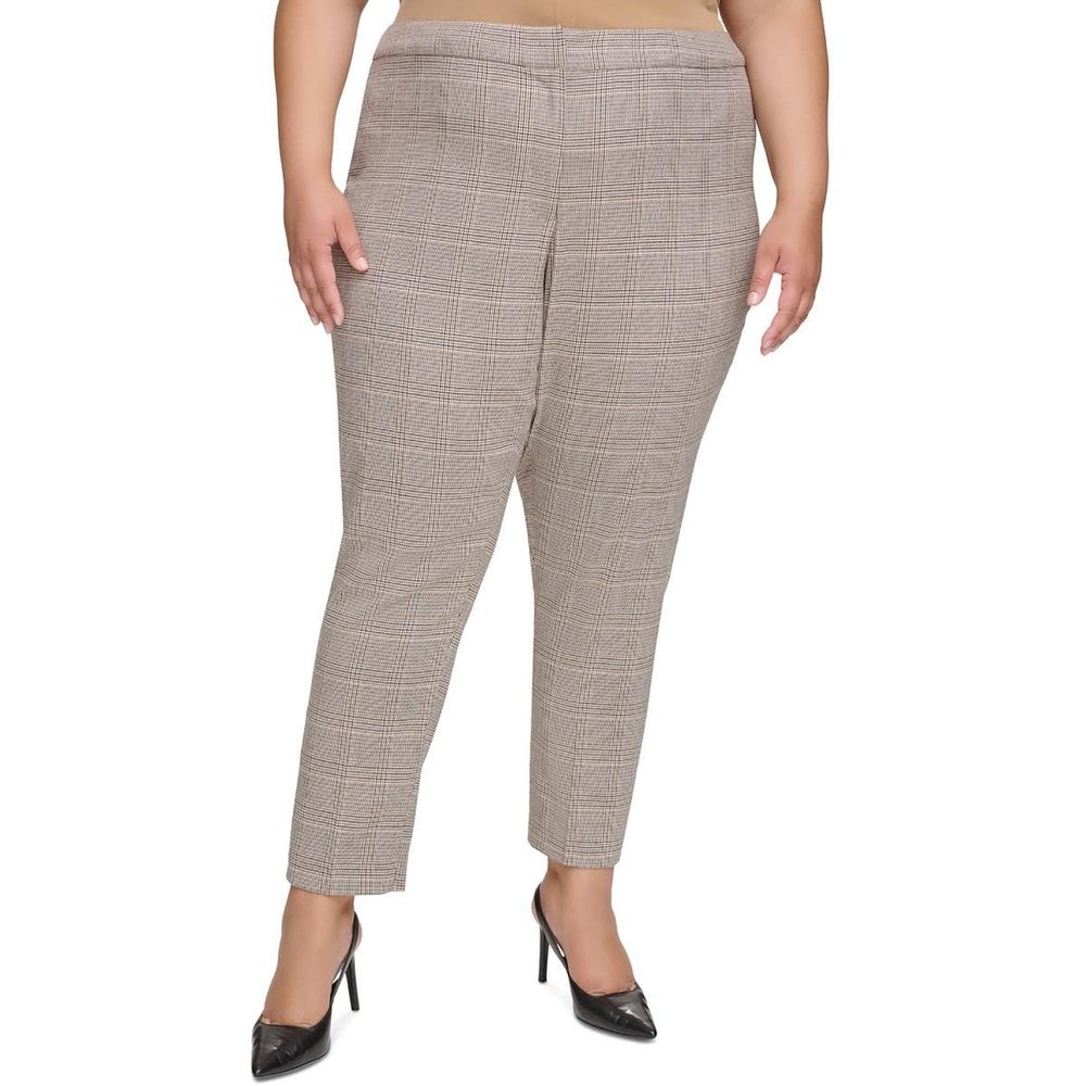 Calvin Klein Womens Plus High Rise Stretch Ankle Pants Tan 14W