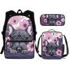HUGS IDEA French Bulldog Floral Print 3 Pieces Backpack+Insulated Lunch Box+Pencil Bag School Bags Set Bookbags for Kids Back to School view 1