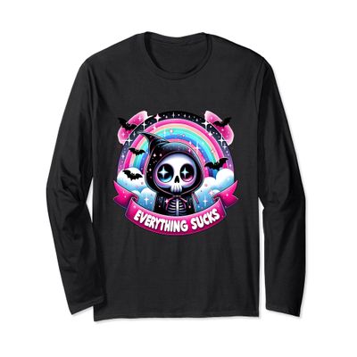 Funny Everything Sucks Skeleton Dark Humor Graphic Men Long Sleeve T-Shirt