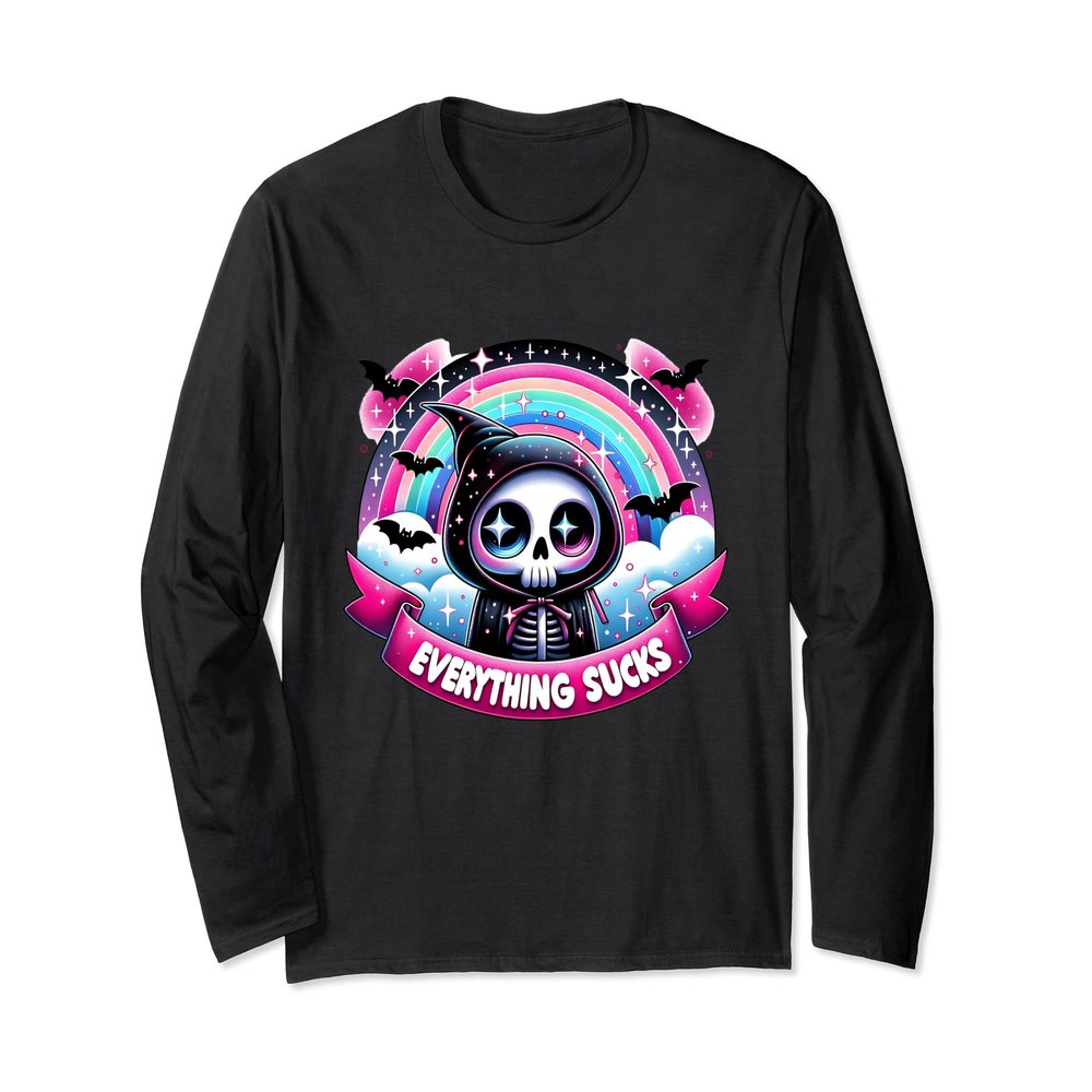 Funny Everything Sucks Skeleton Dark Humor Graphic Men Long Sleeve T-Shirt