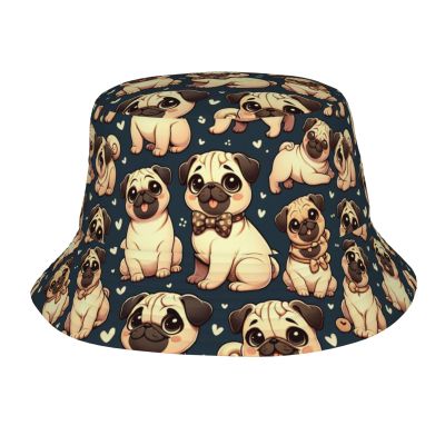 Adult Sun Protection Bucket Hat Cute-Pug-Lovers Men Outdoor Boonie Hat Women Sunshade Fisherman Hat Black