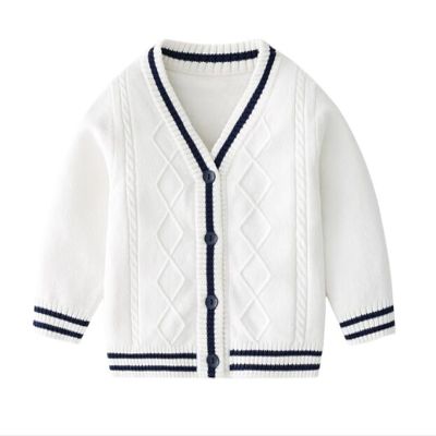 warmstraw Boys' Cardigan Sweater Thick Knitted V-Neck Long Sleeve Spring Fall Clothes White 9-10Y