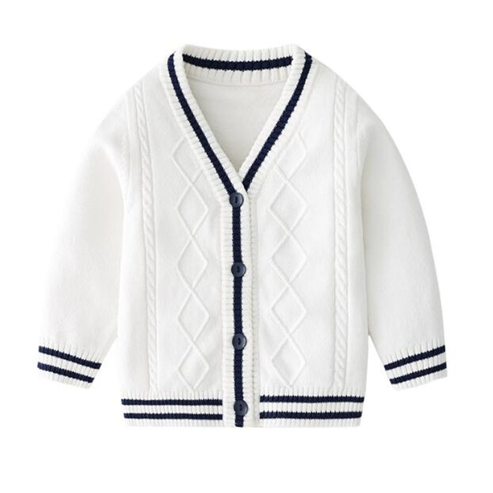 warmstraw Boys' Cardigan Sweater Thick Knitted V-Neck Long Sleeve Spring Fall Clothes White 9-10Y