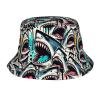 Adult Sun Protection Bucket Hat Shark-Open-Mouth-Doodle Men Outdoor Boonie Hat Women Sunshade Fisherman Hat Black view 1