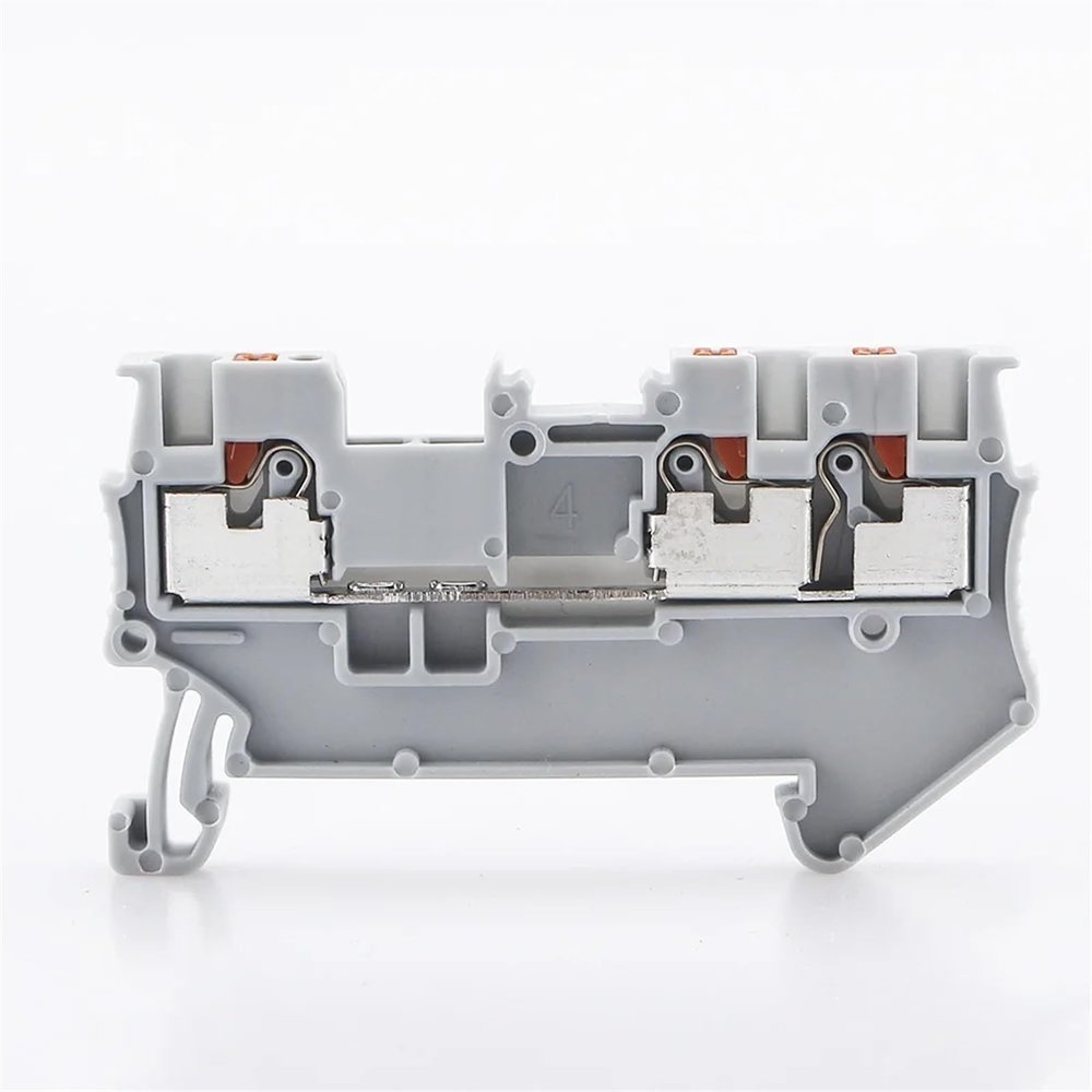 DWFSKZKV Din Rail Terminal Blocks PT 1.5-Twin 3 Conductors Push in Spring Screwless Feed Through Wire Conductor 10pcs(Gray)
