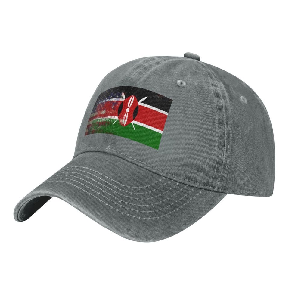 AIZBEGDLU Unisex Cowboy Baseball Cap Retro American Kenya Flag Adjustable Trucker Cap Baseball Cap Gray