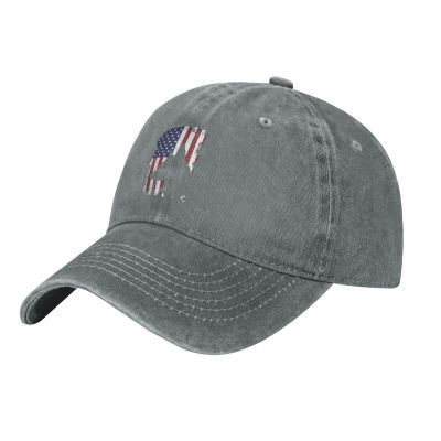 AIZBEGDLU Unisex Cowboy Baseball Cap German Shepherd American Flag Adjustable Trucker Cap Baseball Cap Gray