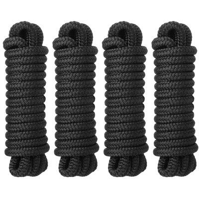 MaxWorks 51001 Marine Grade Double Braided Nylon Dock Line, 4-Pack  1/2" x 15' Heavy Duty Boat Mooring Ropes with 12" Spliced Eye  UV, Salt, and Abrasion Resistant  Black