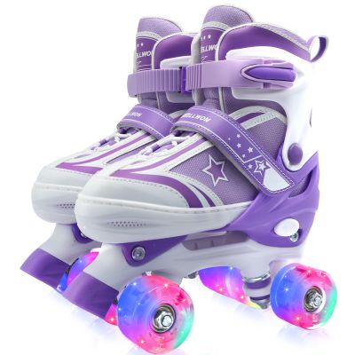 Kids Roller Skates for Boys Girls, 4 Size Adjustable Kids Rollerskates with Light Up Wheels, Quad Skates for Beginner Ages 5-8 8-12