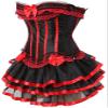 ADELCE Women's Burlesque Stripe Butterfly Bow Corset Body Shape Bustier Corsets with Tutu Skirt Red 6XL view 3