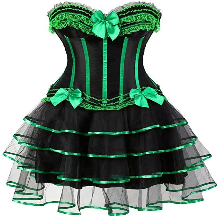 ADELCE Women's Burlesque Corset Body Shape Bustier Top Party Showgirl Corsets with Tutu Skirt Green 6XL