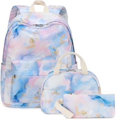Bluboon Teen Girls School Backpack Kids Bookbag Set with Lunch Box Pencil Case Travel Laptop Backpack Casual Daypacks (Pink Blue Purple Gold Marble 99)