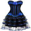 ADELCE Women's Burlesque Corset Body Shape Bustier Top Party Showgirl Corsets with Tutu Skirt Blue XL view 1