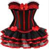 ADELCE Women's Burlesque Stripe Butterfly Bow Corset Body Shape Bustier Corsets with Tutu Skirt Red L view 1