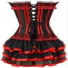 ADELCE Women's Burlesque Stripe Butterfly Bow Corset Body Shape Bustier Corsets with Tutu Skirt Red L view 2