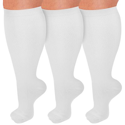 Cabaubl 3 Pairs Plus Size Compression Socks for Women and Men,Wide Calf Extra Large Compression Socks,15-20 mmhg Knee High Stockings for Circulation Support,Big Swollen Leg