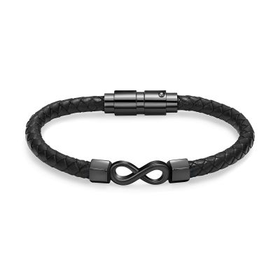 XSMZB Infinity Cremation Jewelry Urn Bracelet for Ashes Braided Leather Keepsake Bracelet for Men for Women Memorial Cuff Bangle Hold Ashes(Black 22cm)