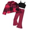 HINTINA 4T Toddler little Girl 3 Piece Christmas Outfits Bell Bottom Flared Pant Set Cami Top Buffalo Plaid Coat Long Sleeve Fall Winter Clothes Xmas Clothing 4-5 Years view 1