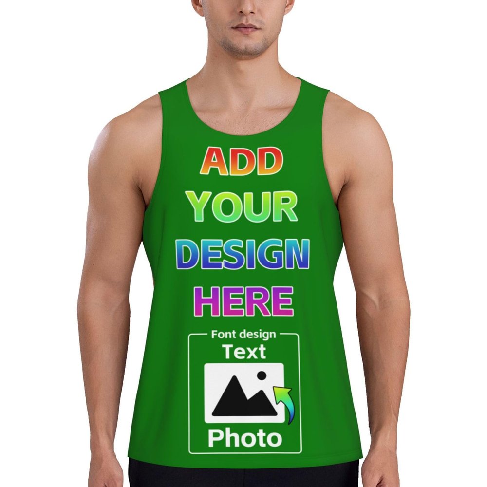 Personalized Tank Tops for Men Custom Sleeveless Shirt Gifts for Husband Dad Front Back Print M A030 Green