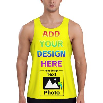 Custom Tank Top for Men Women Personalized Tank Tops with Logo Photo Text Customized Sleeveless Shirts for Workout Gym Running M A023 Yellow