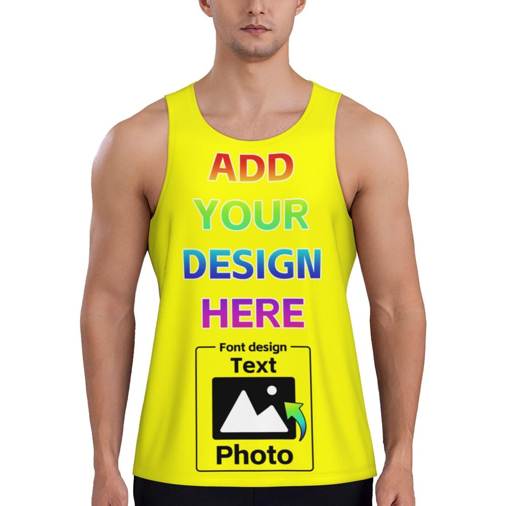 Custom Tank Top for Men Women Personalized Tank Tops with Logo Photo Text Customized Sleeveless Shirts for Workout Gym Running M A023 Yellow