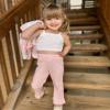 HINTINA 2T Toddler little Girl 3 Piece Outfits Bell Bottom Flared Pant Set Cami Top Pink Plaid Coat Long Sleeve Fall Winter Clothes Clothing 2-3 Years view 3