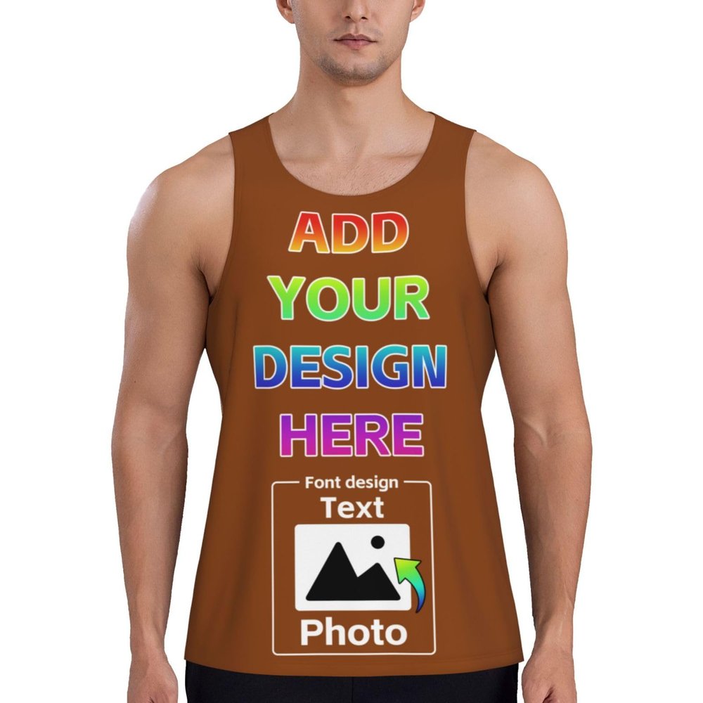 Personalized Tank Tops for Men Front and Back Print Design Your Own Tank Tops Add Logo Photo Text L A0213 Saddlebrown