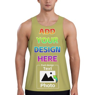 Personalized Tank Tops Custom Tank Tops for Men Design Your Own Print Scoop Neck Sleeveless Shirt with Logo Name Photo M A0142 Darkkhaki