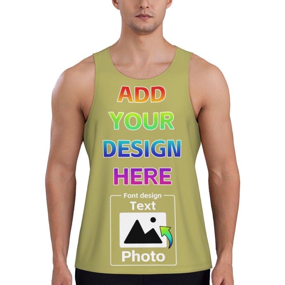 Personalized Tank Tops Custom Tank Tops for Men Design Your Own Print Scoop Neck Sleeveless Shirt with Logo Name Photo M A0142 Darkkhaki
