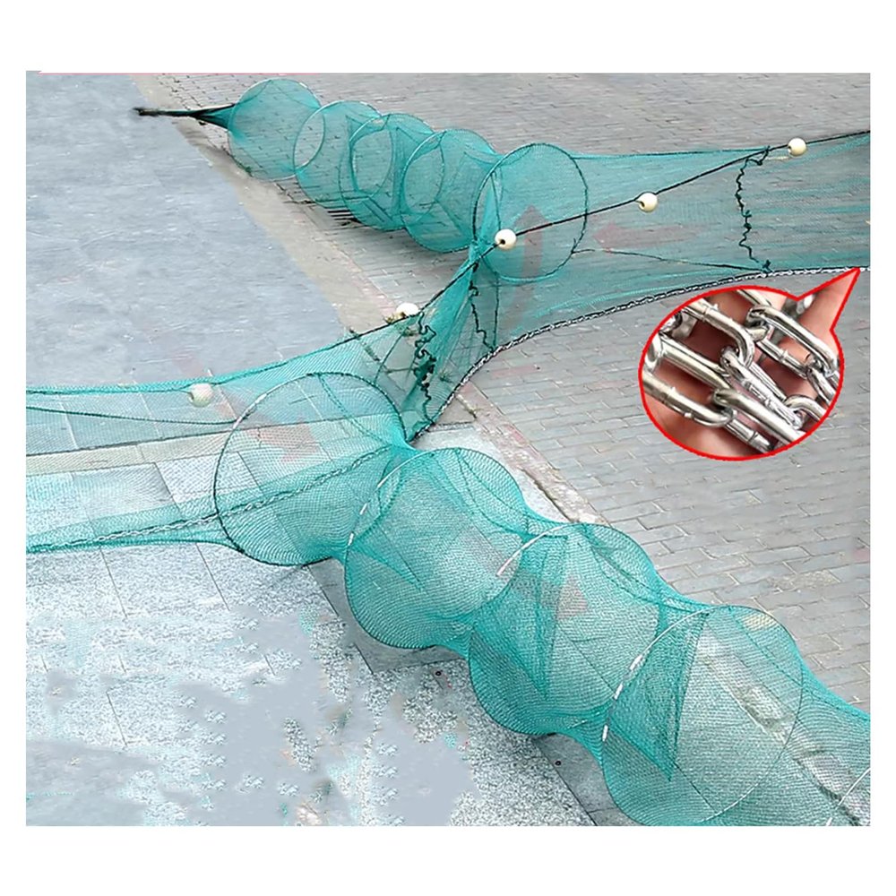CINGHI LUSSO Minnow Trap Reverse Double Entrance Shrimp Net Crawfish Trap with Iron Chains and Floating Balls Foldable Large Entrance Lobster,Crab,Fish,ShrimpTrap (Height 1M,Width 6M,Tail Length 3M)