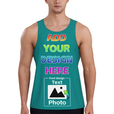 Custom Tank Tops for Men Design Your Own Print Scoop Neck Sleeveless Shirt with Logo Photo Personalized Tank Tops L A0115 Darkcyan