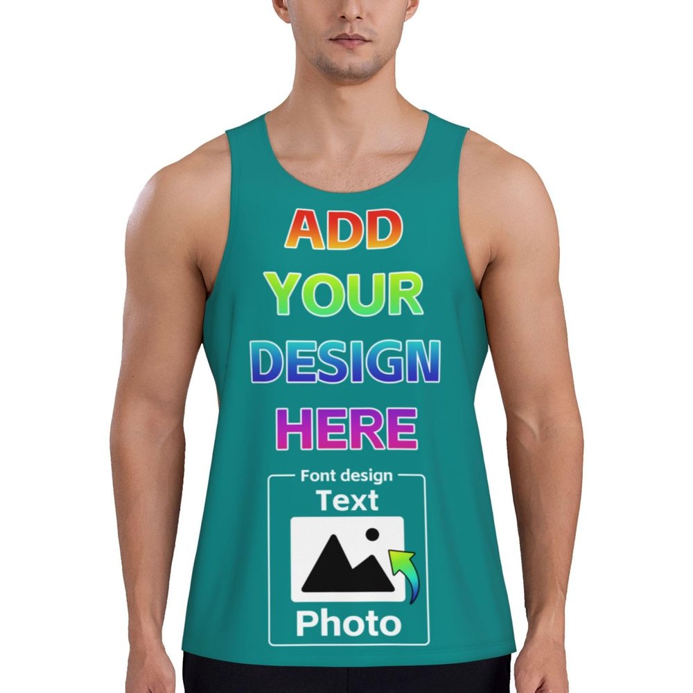 Custom Tank Tops for Men Design Your Own Print Scoop Neck Sleeveless Shirt with Logo Photo Personalized Tank Tops L A0115 Darkcyan