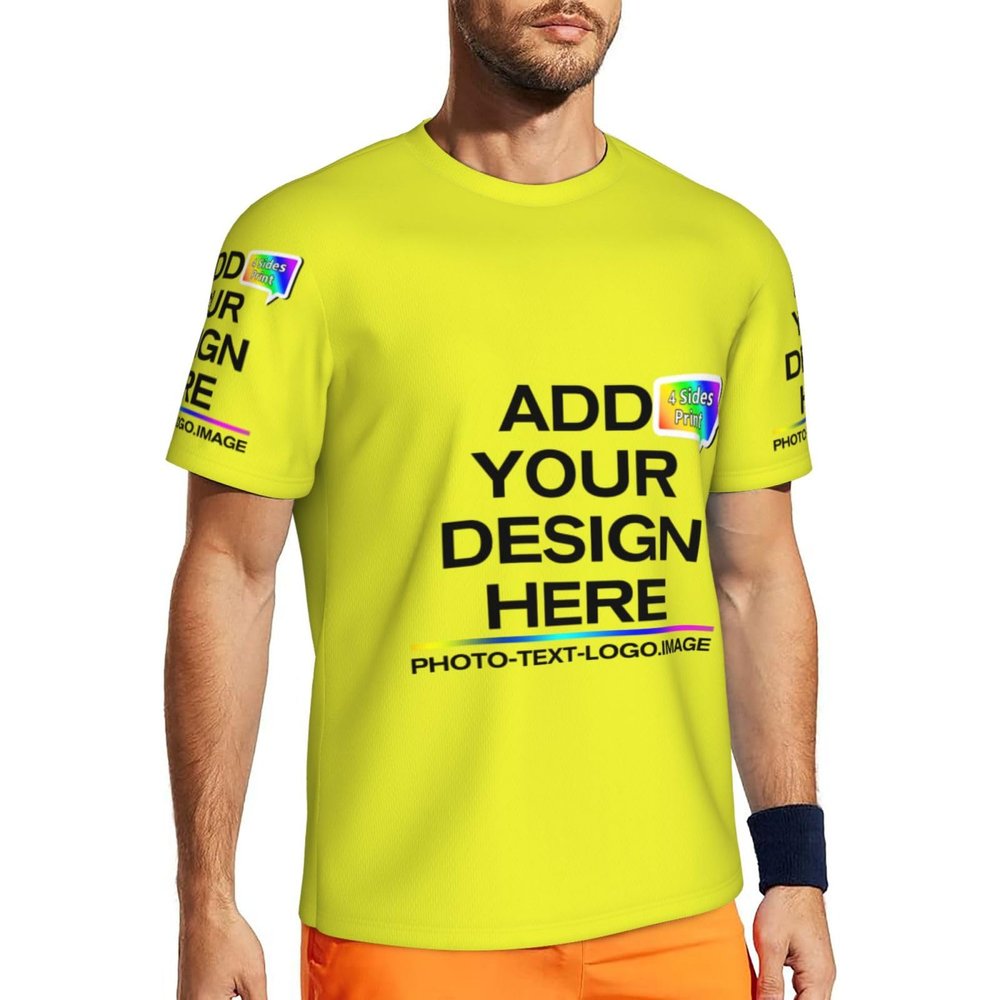 NineFit Basics Men's Custom t Shirts Design Your Own Customized Personalized Mesh Tshirt Lightweight Short Sleeve Breathable Fishing Quick Dry Workout Running Athletic Sports Tee Yellow 4X-Large