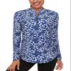 Misyula Style Womens Workout Tops Long Sleeve, Quarter Zip Pullover Plus Size Golf Shirt Sun Protection Athletic Hiking Running Shirts,Blue White Leaf,XXL view 1
