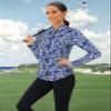 Misyula Style Womens Workout Tops Long Sleeve, Quarter Zip Pullover Plus Size Golf Shirt Sun Protection Athletic Hiking Running Shirts,Blue White Leaf,XXL view 3