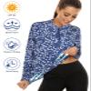 Misyula Style Womens Workout Tops Long Sleeve, Quarter Zip Pullover Plus Size Golf Shirt Sun Protection Athletic Hiking Running Shirts,Blue White Leaf,XXL view 4
