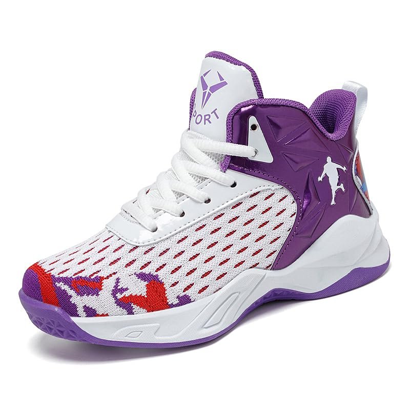 Jevaloo Boys and Kids Basketball Shoes Lightweight Fashion Sneakers White Purple