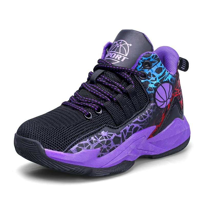 Jevaloo Boys and Kids Basketball Shoes Lightweight Fashion Sneakers Black Purple