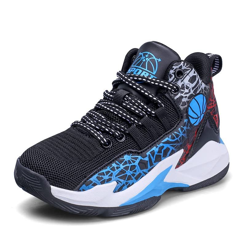 Jevaloo Boys and Kids Basketball Shoes Lightweight Fashion Sneakers Black Blue