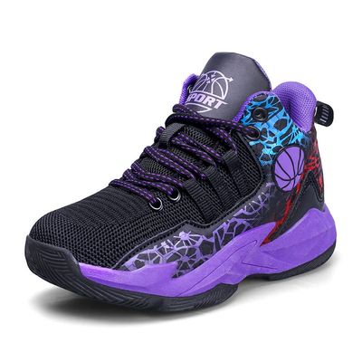 Jevaloo Boys and Kids Basketball Shoes Lightweight Fashion Sneakers Black Purple