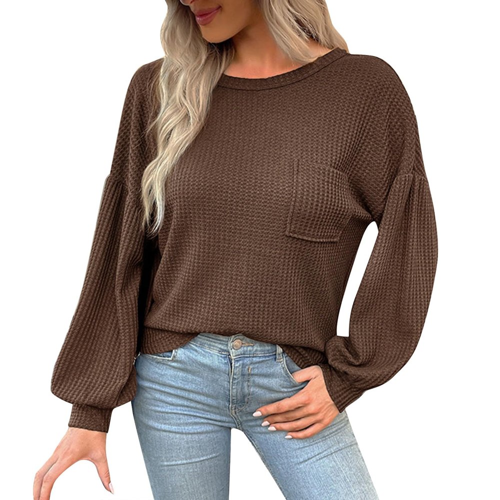 GOKKILRW Womens Casual Sweatshirts Knit Sweater Pullover Tops 2024 Fall Fashion Shirts Loose Fit Lightweight Work Blouses Petite Tops for Women Soft Long Sleeve Crewneck Trackshirts Cute Tunic Tops