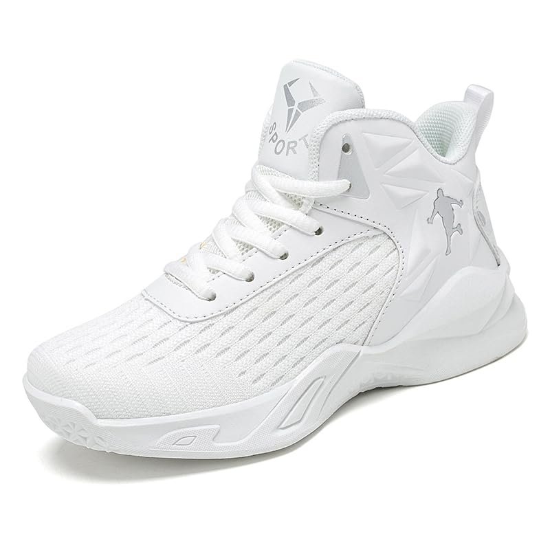 Jevaloo Boys and Kids Basketball Shoes Lightweight Fashion Sneakers White