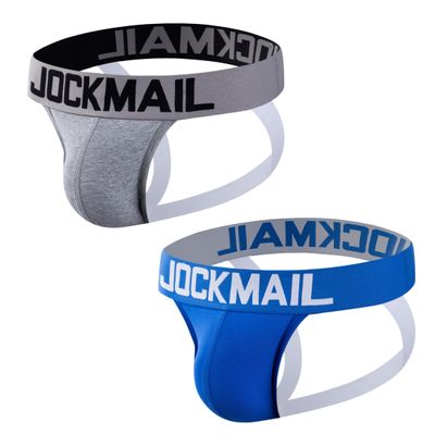 JOCKMAIL Jockstrap Athletic Supporters for Men Jock Strap Breathable Cotton Underwear (US, Alpha, XX-Large, Regular, Regular, Grey+Blue)