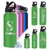 Custom Personalized Water Bottles for Kids with Straw 12 18 24 32 40 oz Customized Engraved Insulated Stainless Steel Water Bottles with Name, Green Initial Style view 1