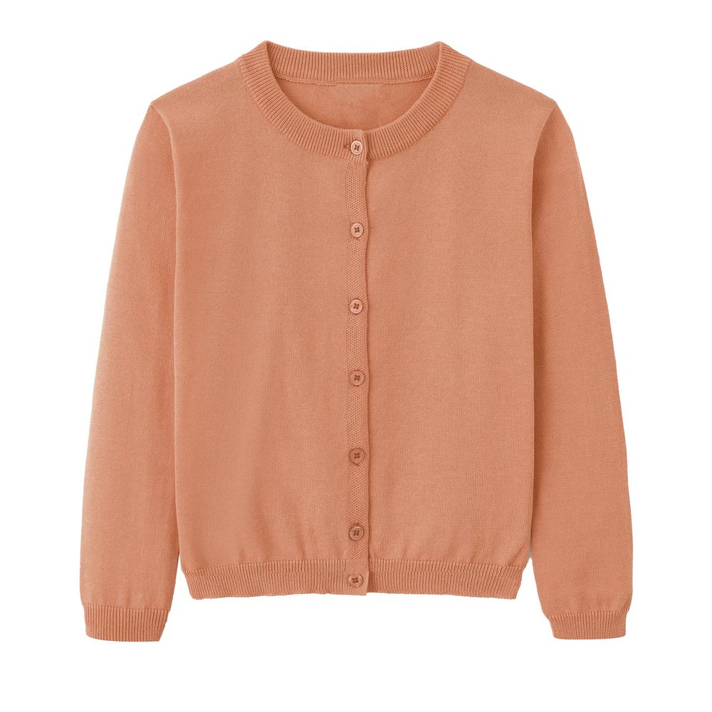 Miccina Girls Cardigan Sweater School Uniforms Toddler Long Sleeve Button Knit Solid Sweaters Tops Caramel