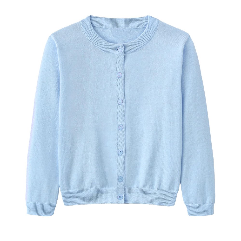 Miccina Girls Cardigan Sweater School Uniforms Toddler Long Sleeve Button Knit Solid Sweaters Tops Light Blue