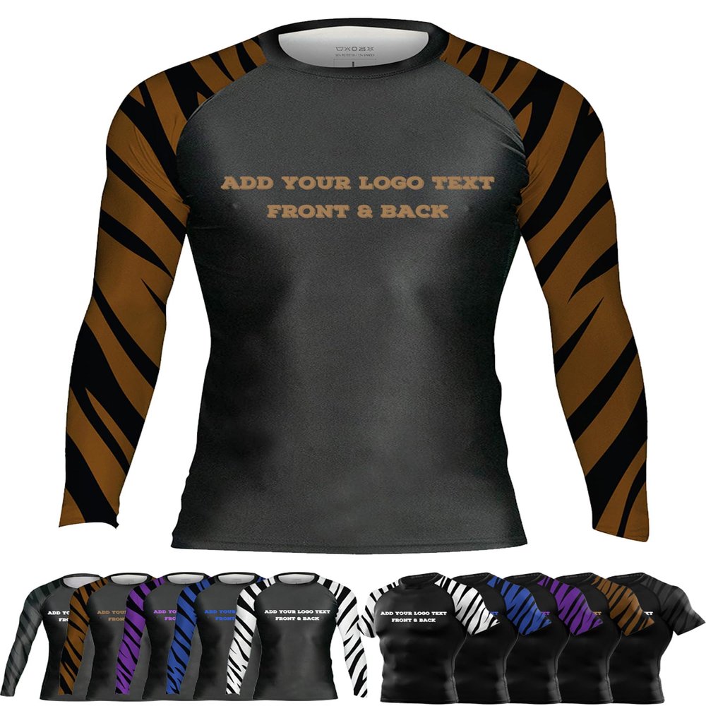 DEHAHA Unisex Youth Customized No-Gi Zebra Ranked Rashguards Jiu Jitsu Long Sleeve Base Shirt, Brown XX-Small
