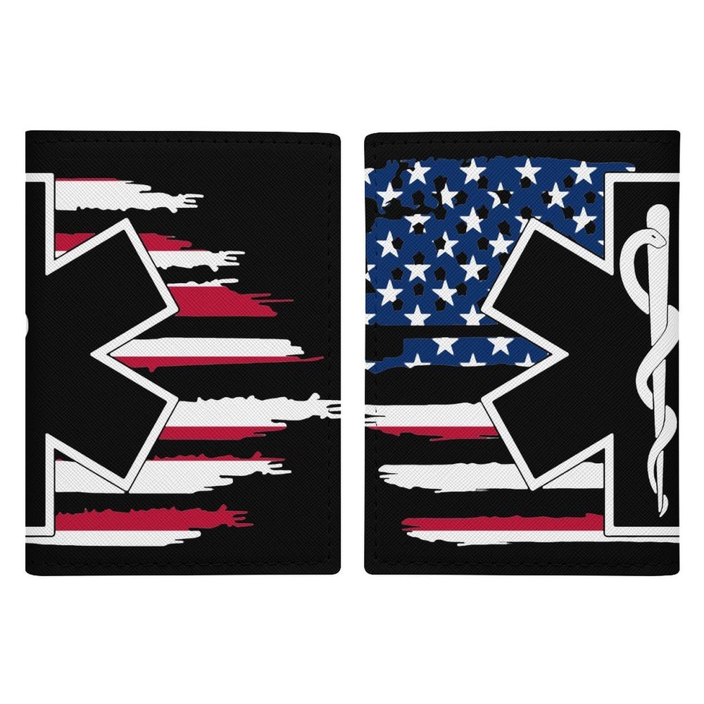 American Flag EMS Star of Life Paramedic Medic Passport Case Holder Wallet Protective Cover Blocking Card Travel Accessories Funny for Women Men