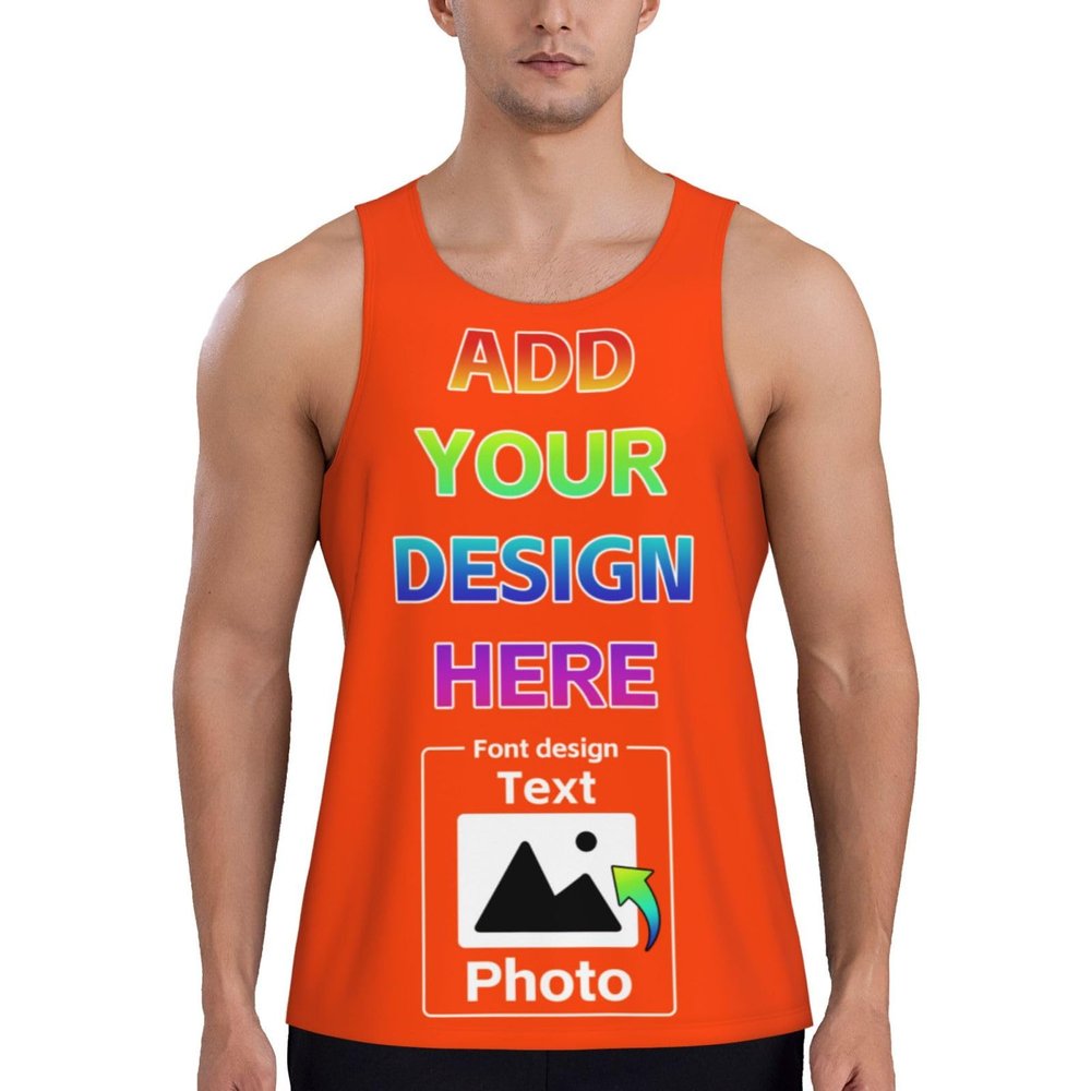 Custom Tank Tops Bulk for Man Women Personalized Tank Tops with Logo Name Photo Design Your Own Print Swimming Tank Top for Men Quick Dry Tank Top no Sleeve Shirt Men-Orange Red-4XL-0000224