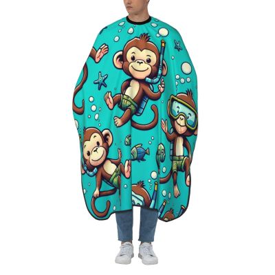 55x66 Inch Adult Barber Cape Monkey-Diving-Enjoy-Holiday Adult Haircut Cape With Snap Closure
